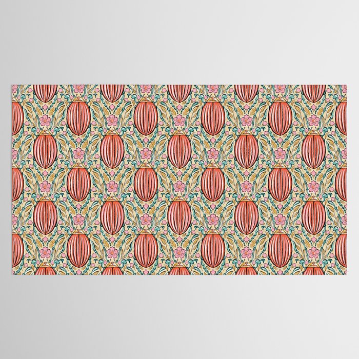 Retro Floral Beetle - pink red gold and teal Tablecloth Gallery Image 2