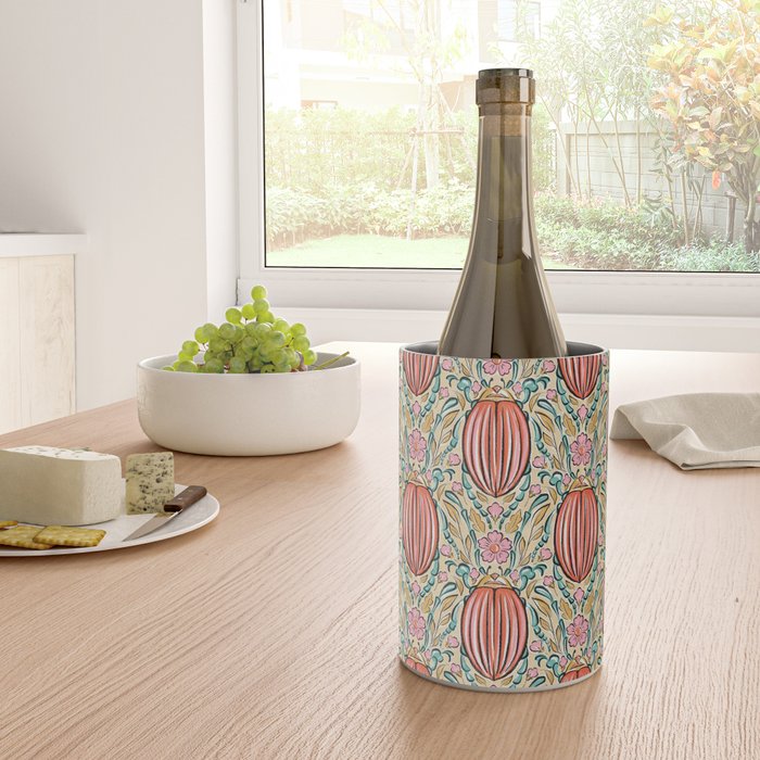 Retro Floral Beetle - pink red gold and teal Wine Chiller Gallery Image 4