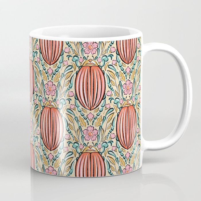 Retro Floral Beetle - pink red gold and teal Coffee Mug Gallery Image 1