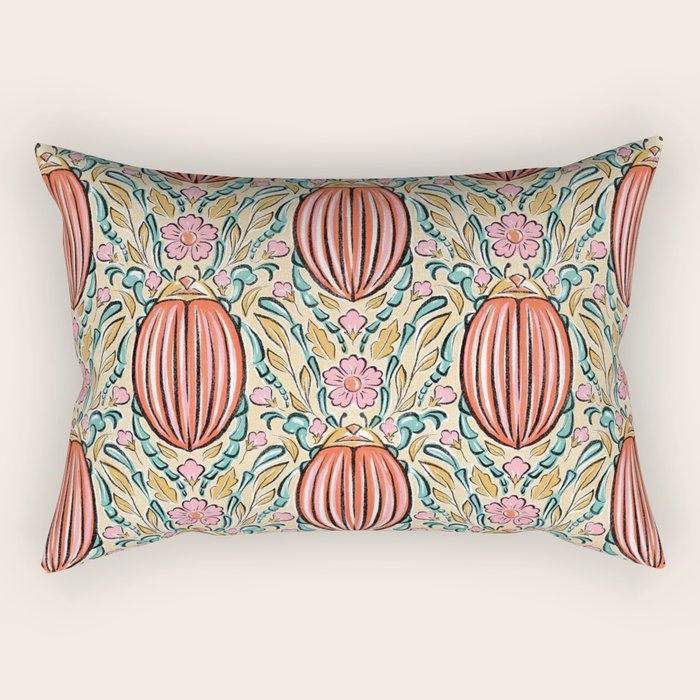 Retro Floral Beetle - pink red gold and teal Rectangular Pillow Gallery Image 1