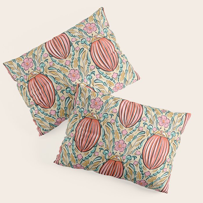 Retro Floral Beetle - pink red gold and teal Pillow Sham Gallery Image 3