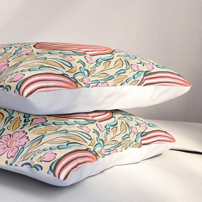 Retro Floral Beetle - pink red gold and teal Pillow Sham Gallery Image 3