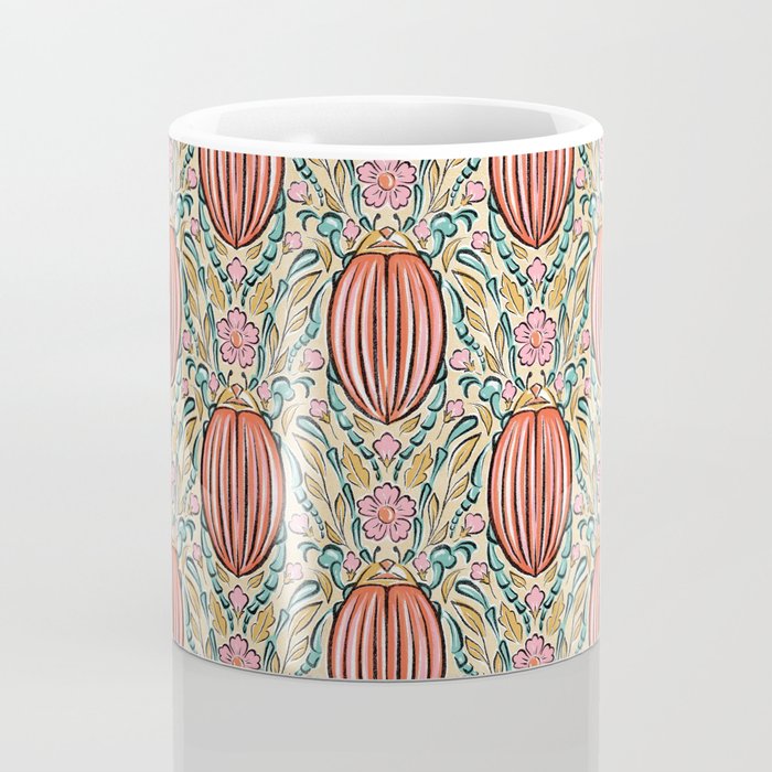 Retro Floral Beetle - pink red gold and teal Coffee Mug Gallery Image 4