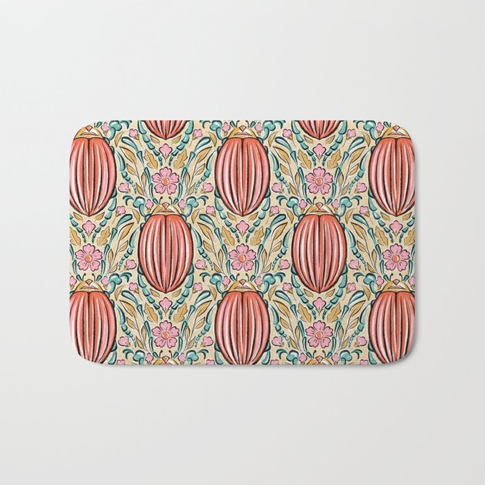 Retro Floral Beetle - pink red gold and teal Bath Mat Gallery Image 1