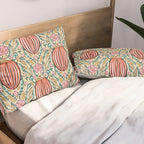 Retro Floral Beetle - pink red gold and teal Pillow Sham Gallery Image 2