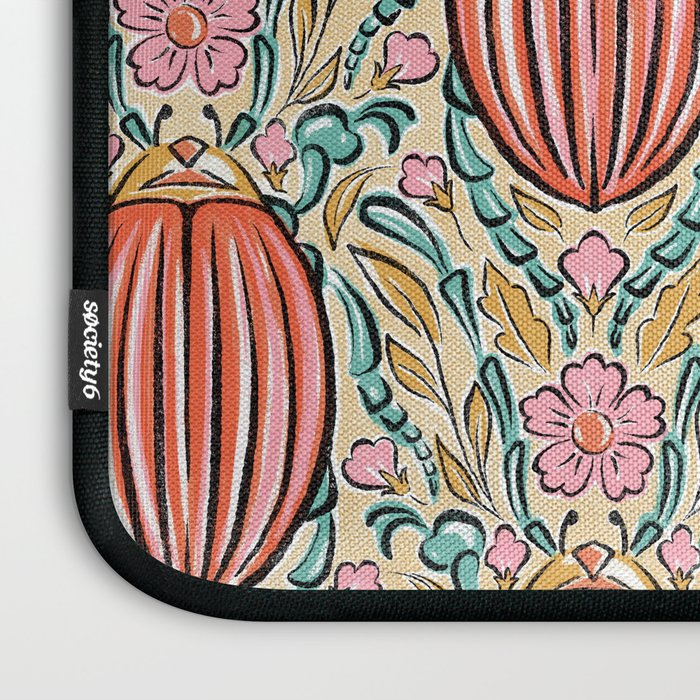 Retro Floral Beetle - pink red gold and teal Laptop Sleeve Gallery Image 3