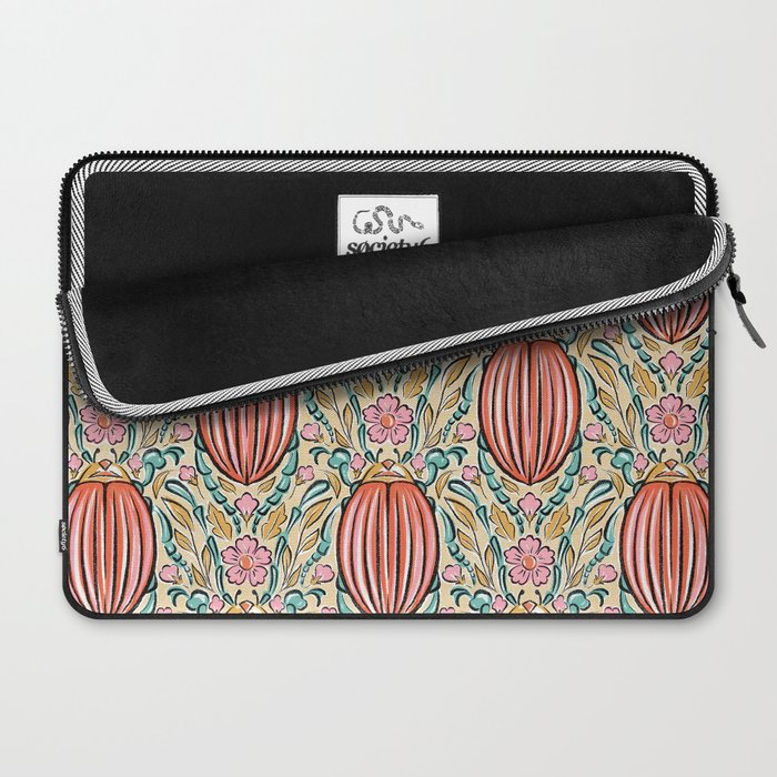Retro Floral Beetle - pink red gold and teal Laptop Sleeve Gallery Image 2