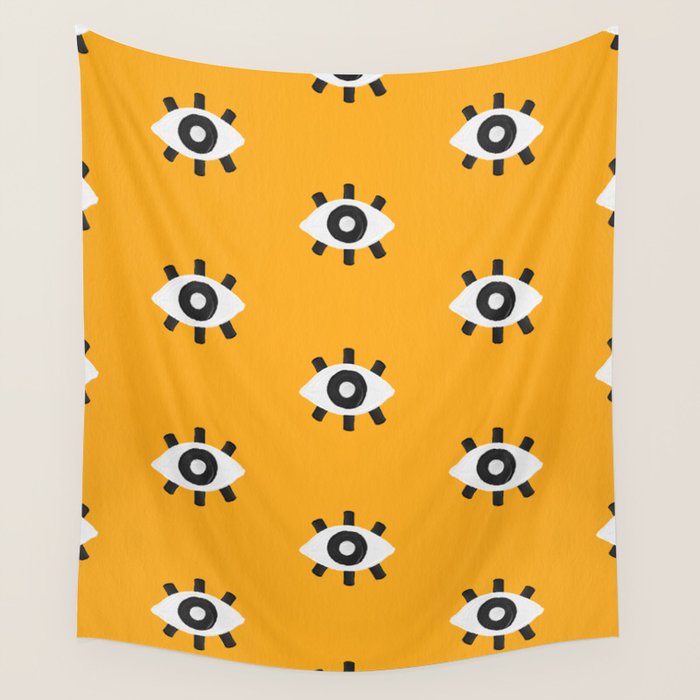 Evil Eye Dots - Marigold Palette Wall Tapestry Gallery Image 4