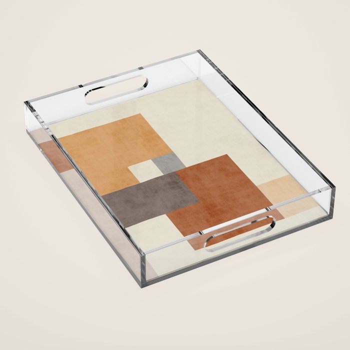 Terra Earth Tones Geometric Modern Abstract Acrylic Tray Gallery Image 1