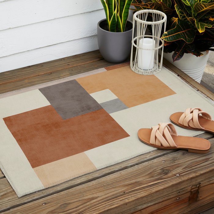 Terra Earth Tones Geometric Modern Abstract Outdoor Rug Gallery Image 2