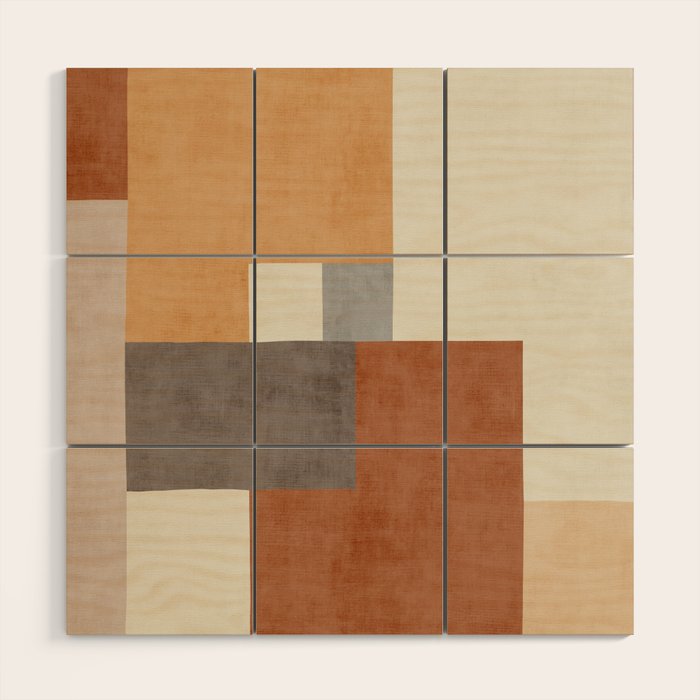Terra Earth Tones Geometric Modern Abstract Wood Wall Art Gallery Image 1