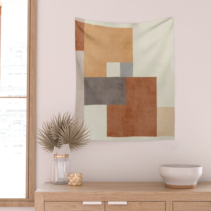 Terra Earth Tones Geometric Modern Abstract Wall Tapestry Gallery Image 2