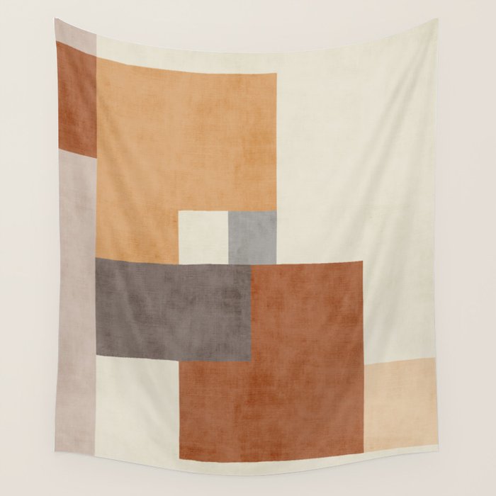 Terra Earth Tones Geometric Modern Abstract Wall Tapestry Gallery Image 1