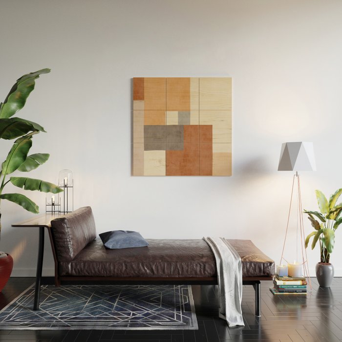 Terra Earth Tones Geometric Modern Abstract Wood Wall Art Gallery Image 2