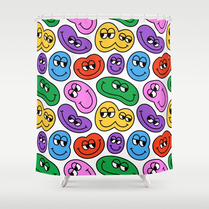 Funny happy face cartoon art pattern Shower Curtain Gallery Image 1
