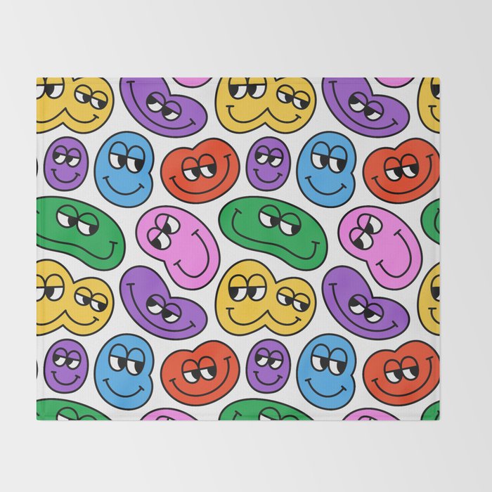 Funny happy face cartoon art pattern Throw Blanket Gallery Image 2