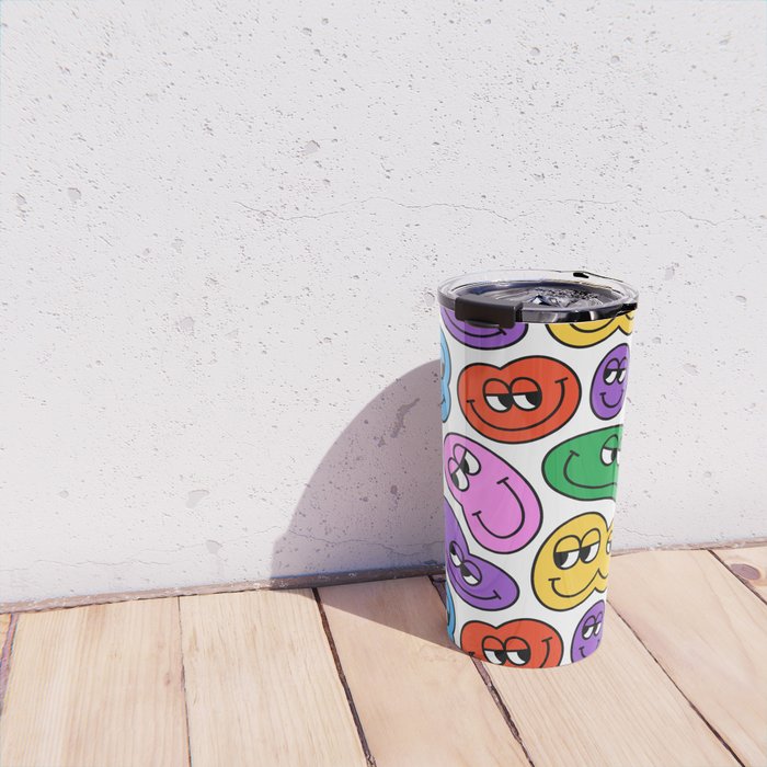 Funny happy face cartoon art pattern Travel Mug Gallery Image 4