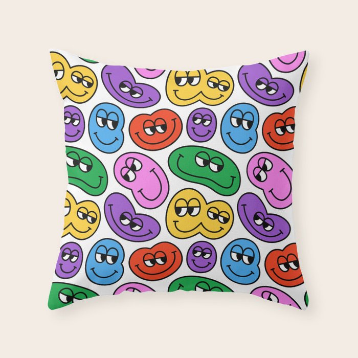Funny happy face cartoon art pattern Throw Pillow Gallery Image 6