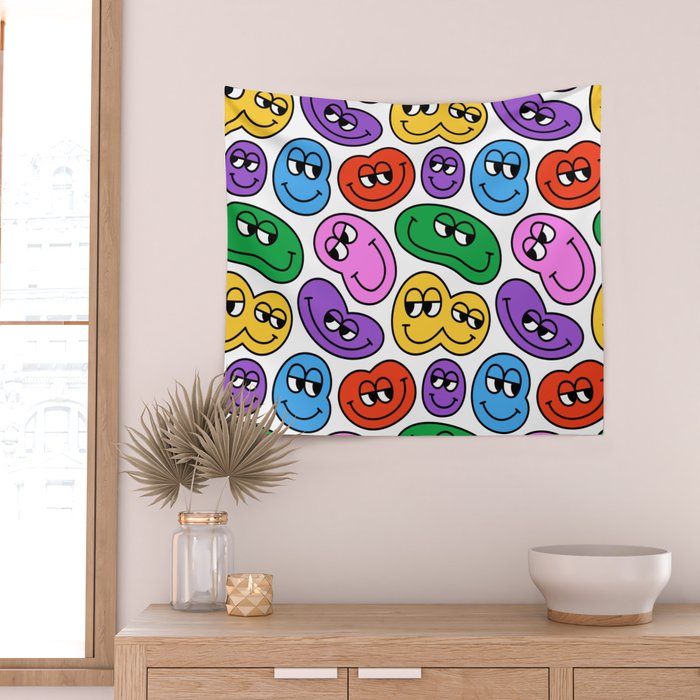 Funny happy face cartoon art pattern Wall Tapestry Gallery Image 2