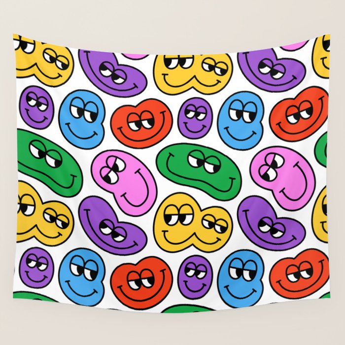 Funny happy face cartoon art pattern Wall Tapestry Gallery Image 1