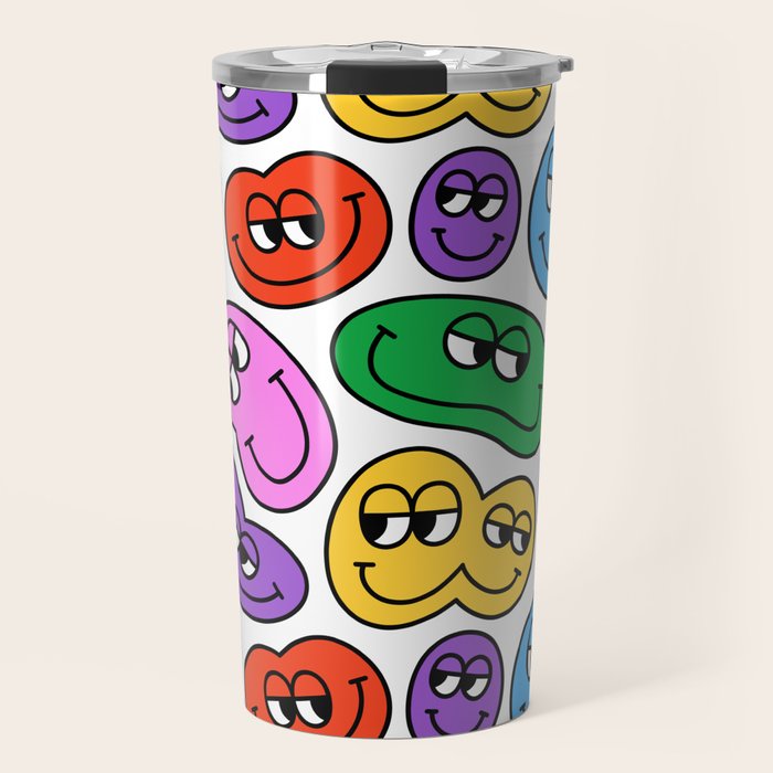 Funny happy face cartoon art pattern Travel Mug Gallery Image 1