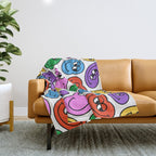 Funny happy face cartoon art pattern Throw Blanket Gallery Image 1
