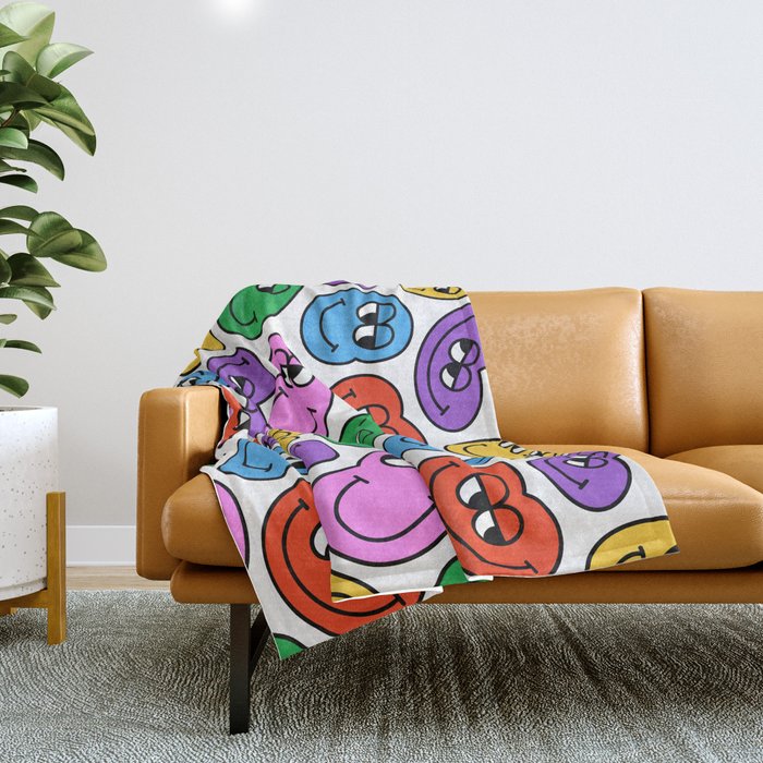 Funny happy face cartoon art pattern Throw Blanket Gallery Image 1