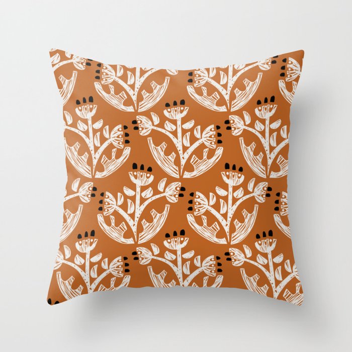Black Forest flowers terracotta Throw Pillow Gallery Image 1