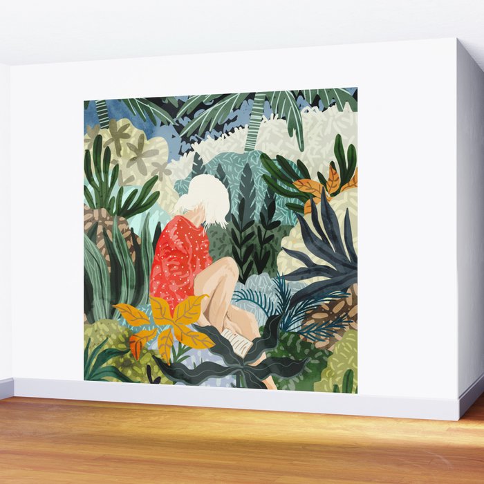 The Distracted Reader | Mindfulness Solo Travel | Bohemian Jungle Botanical Mood | Nature Book Lady Wall Mural Gallery Image 2