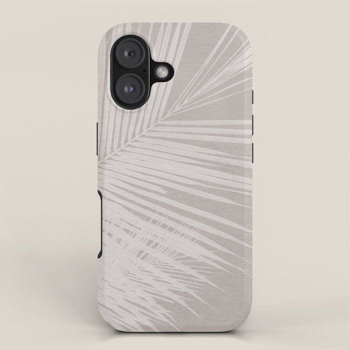 Minimalist palm leaf -neutral beige linen iPhone Case Gallery Image 1