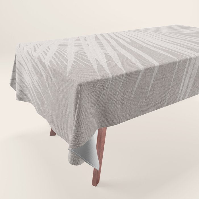 Minimalist palm leaf -neutral beige linen Tablecloth Gallery Image 1