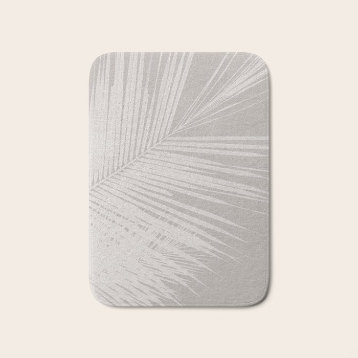 Minimalist palm leaf -neutral beige linen Bath Mat Gallery Image 1