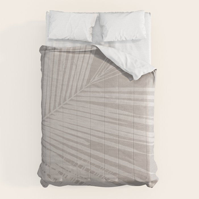 Minimalist palm leaf -neutral beige linen Comforter Gallery Image 6