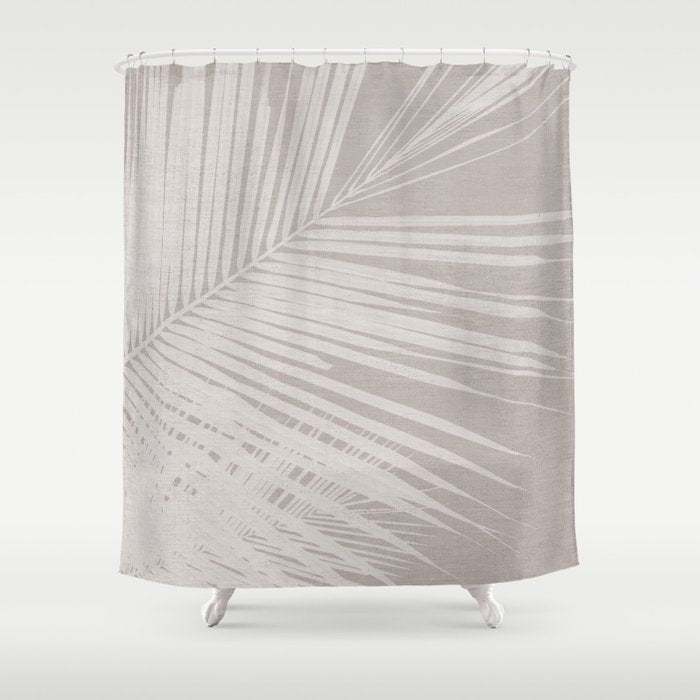 Minimalist palm leaf -neutral beige linen Shower Curtain Gallery Image 1