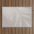 Minimalist palm leaf -neutral beige linen Outdoor Rug Gallery Image 1
