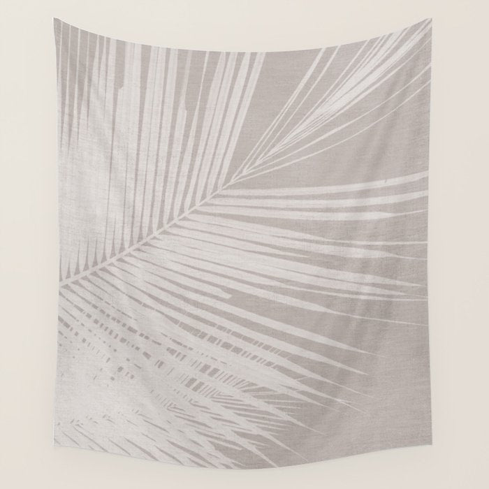 Minimalist palm leaf -neutral beige linen Wall Tapestry Gallery Image 4