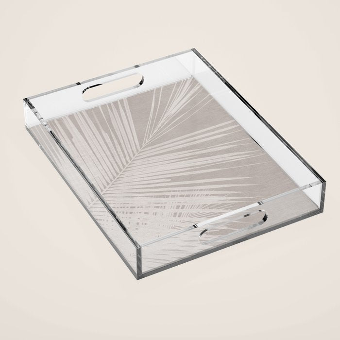 Minimalist palm leaf -neutral beige linen Acrylic Tray Gallery Image 1