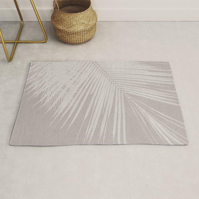 Minimalist palm leaf -neutral beige linen Rug Gallery Image 1