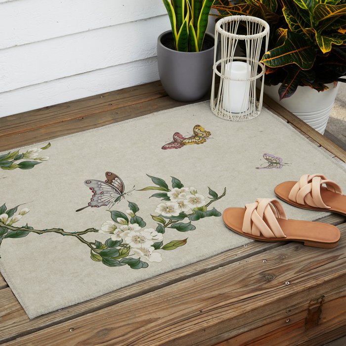 Pear flowers and butterflies type A - Minhwa : Koreafolkpainting Outdoor Rug Gallery Image 2