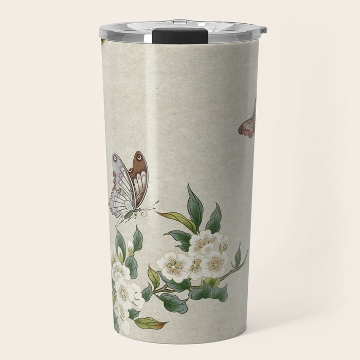 Pear flowers and butterflies type A - Minhwa : Koreafolkpainting Travel Mug Gallery Image 1