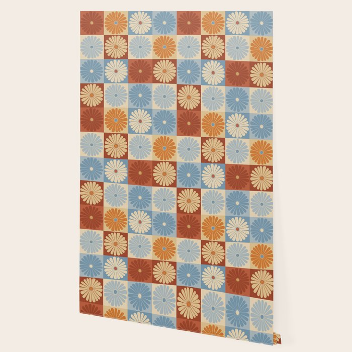 Retro Flowers Check Pattern XVIII Wallpaper Gallery Image 2