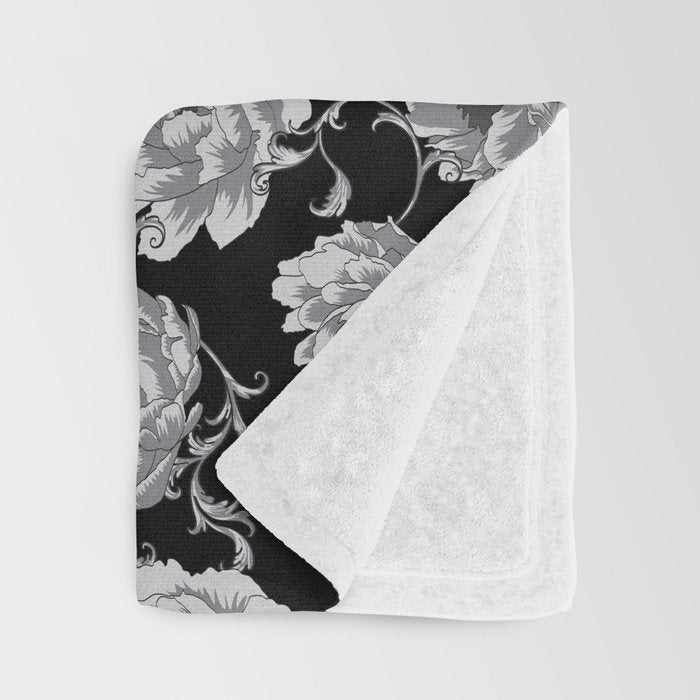 Goth Romantic Vintage Peonies Throw Blanket Gallery Image 3