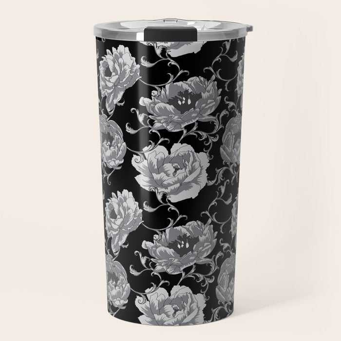 Goth Romantic Vintage Peonies Travel Mug Gallery Image 1