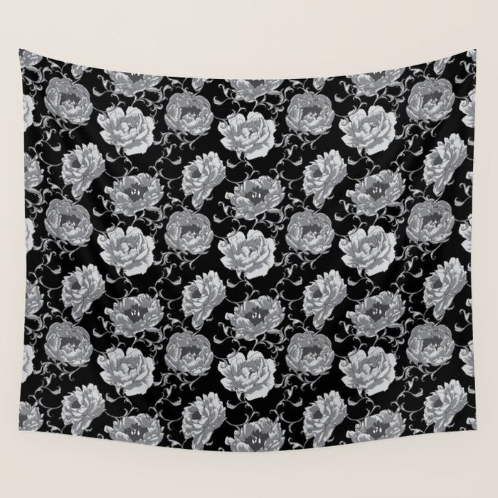 Goth Romantic Vintage Peonies Wall Tapestry Gallery Image 4