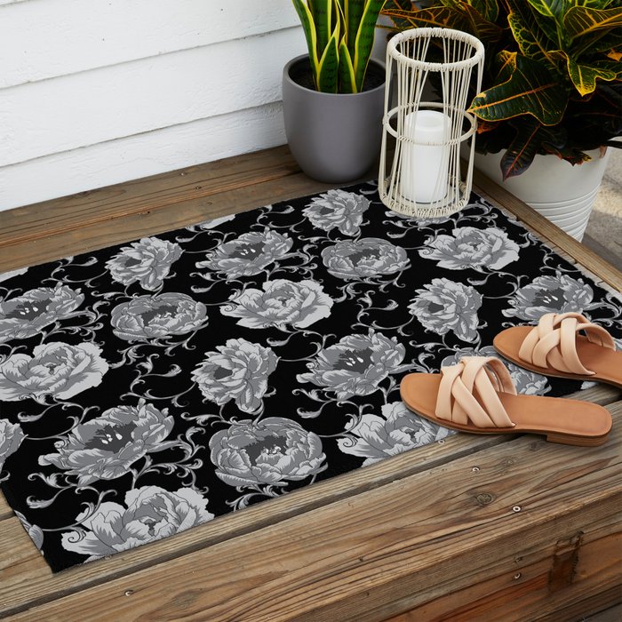 Goth Romantic Vintage Peonies Outdoor Rug Gallery Image 2