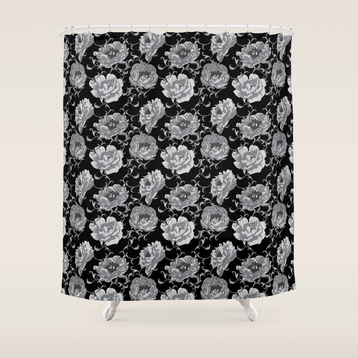Goth Romantic Vintage Peonies Shower Curtain Gallery Image 1