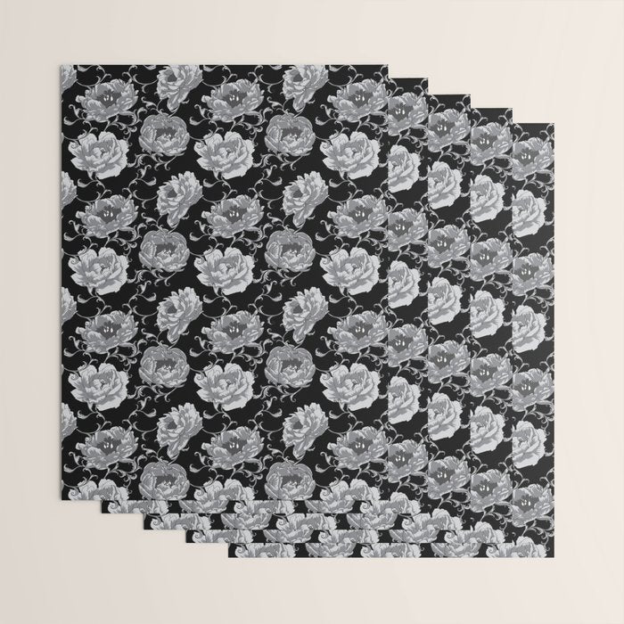 Goth Romantic Vintage Peonies Wrapping Paper Gallery Image 3