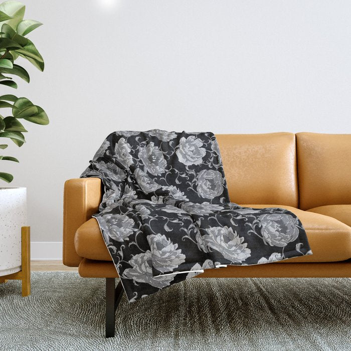 Goth Romantic Vintage Peonies Throw Blanket Gallery Image 1