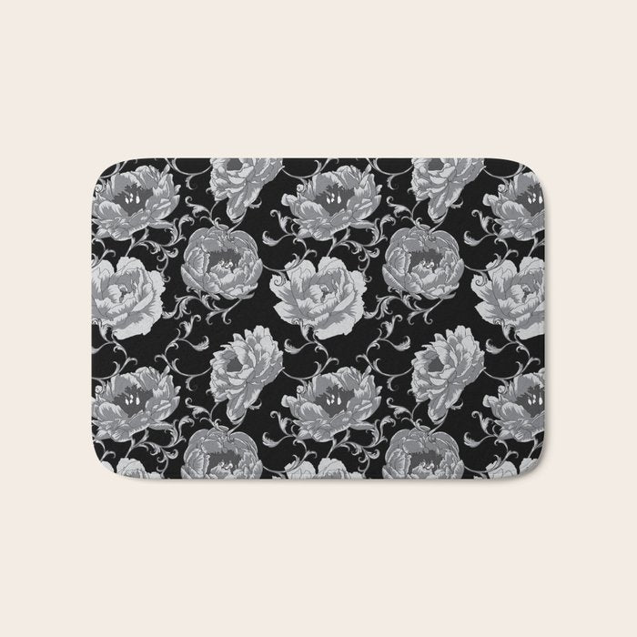 Goth Romantic Vintage Peonies Bath Mat Gallery Image 1