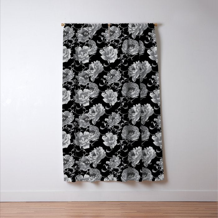 Goth Romantic Vintage Peonies Window Curtain Gallery Image 3